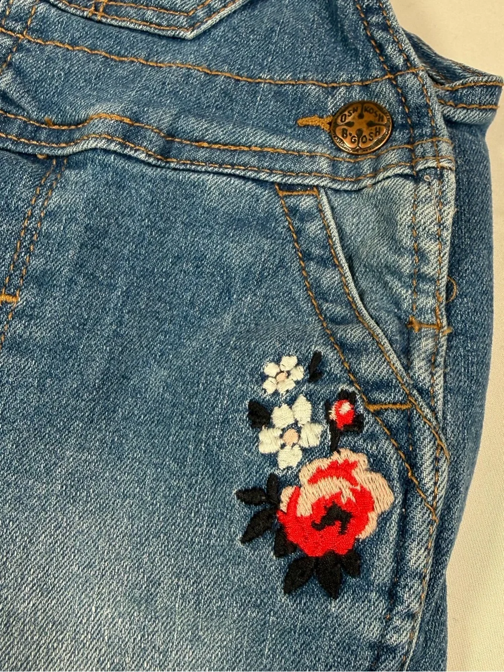 OSHKOSH B’GOSH Girls Floral Embroidered Denim Overalls 2T Cottagecore Western